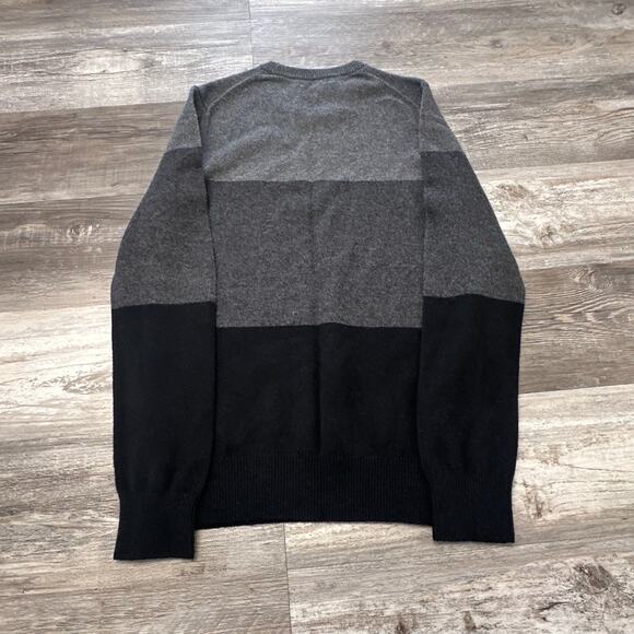 Banana Republic Black Gray 3 Tone Striped Mens L Merino Wool Blend Sweater - Picture 3 of 10